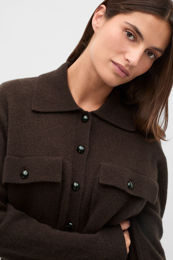 Brushed Wool Collared Cardigan  Coffee Bean  hi-res