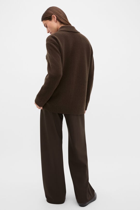 Brushed Wool Collared Cardigan  Coffee Bean  hi-res