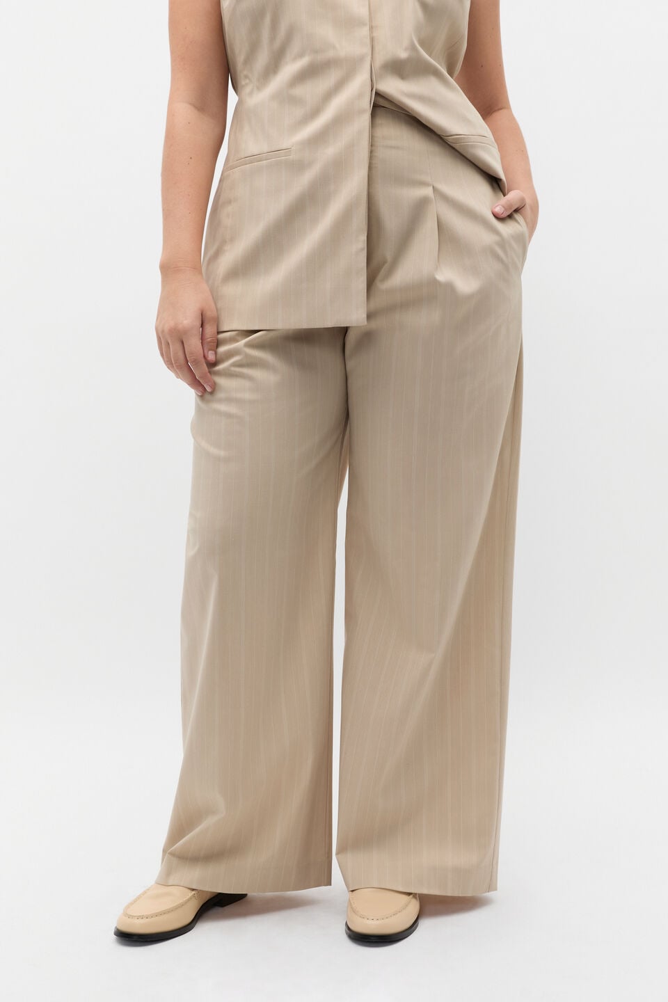 Pinstripe Pleat Pant  Latte Pinstripe