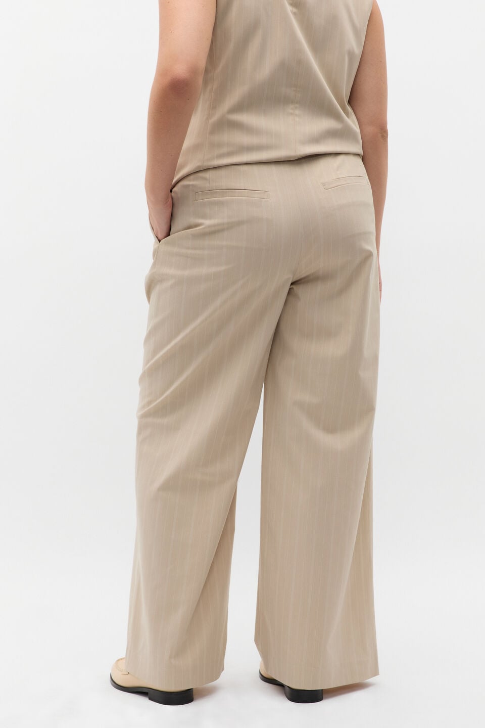 Pinstripe Pleat Pant  Latte Pinstripe