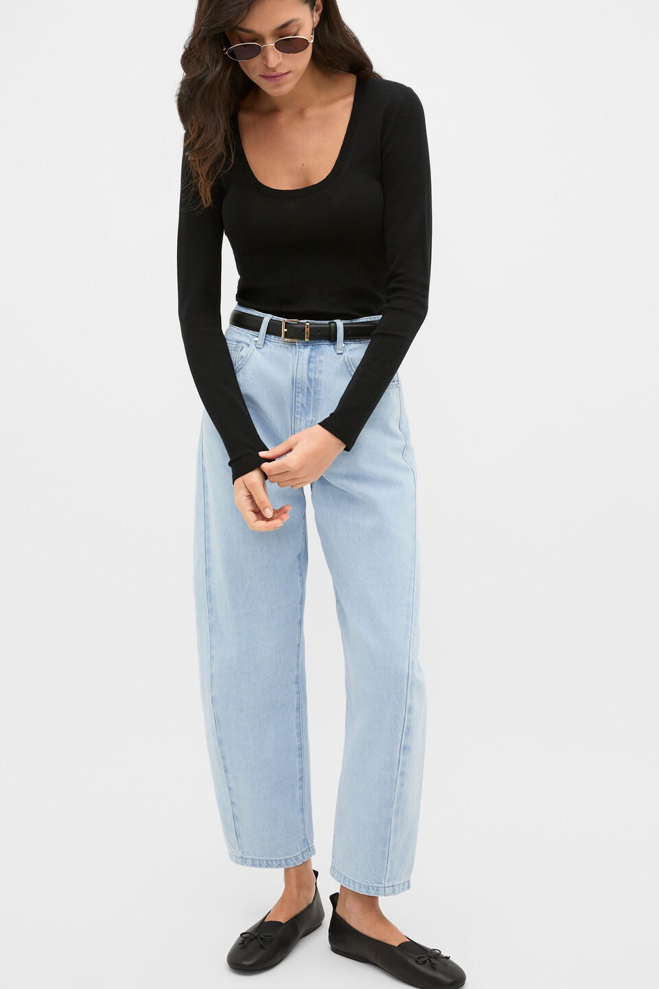 Australian Merino Scoop Neck Top  Black