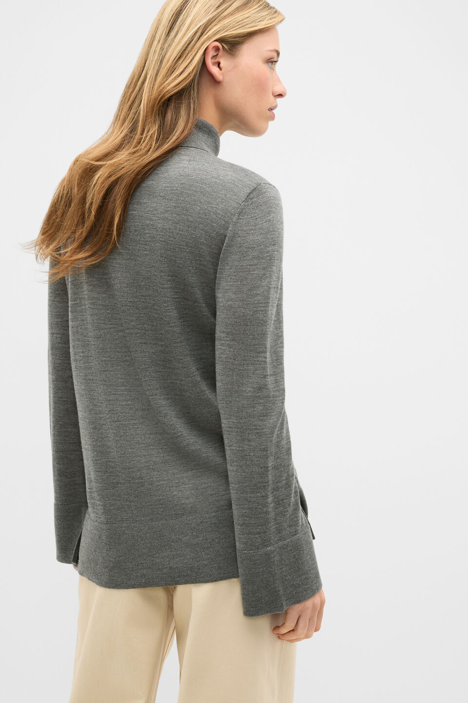 Fine Merino Mock Neck Knit  Charcoal Grey Marle