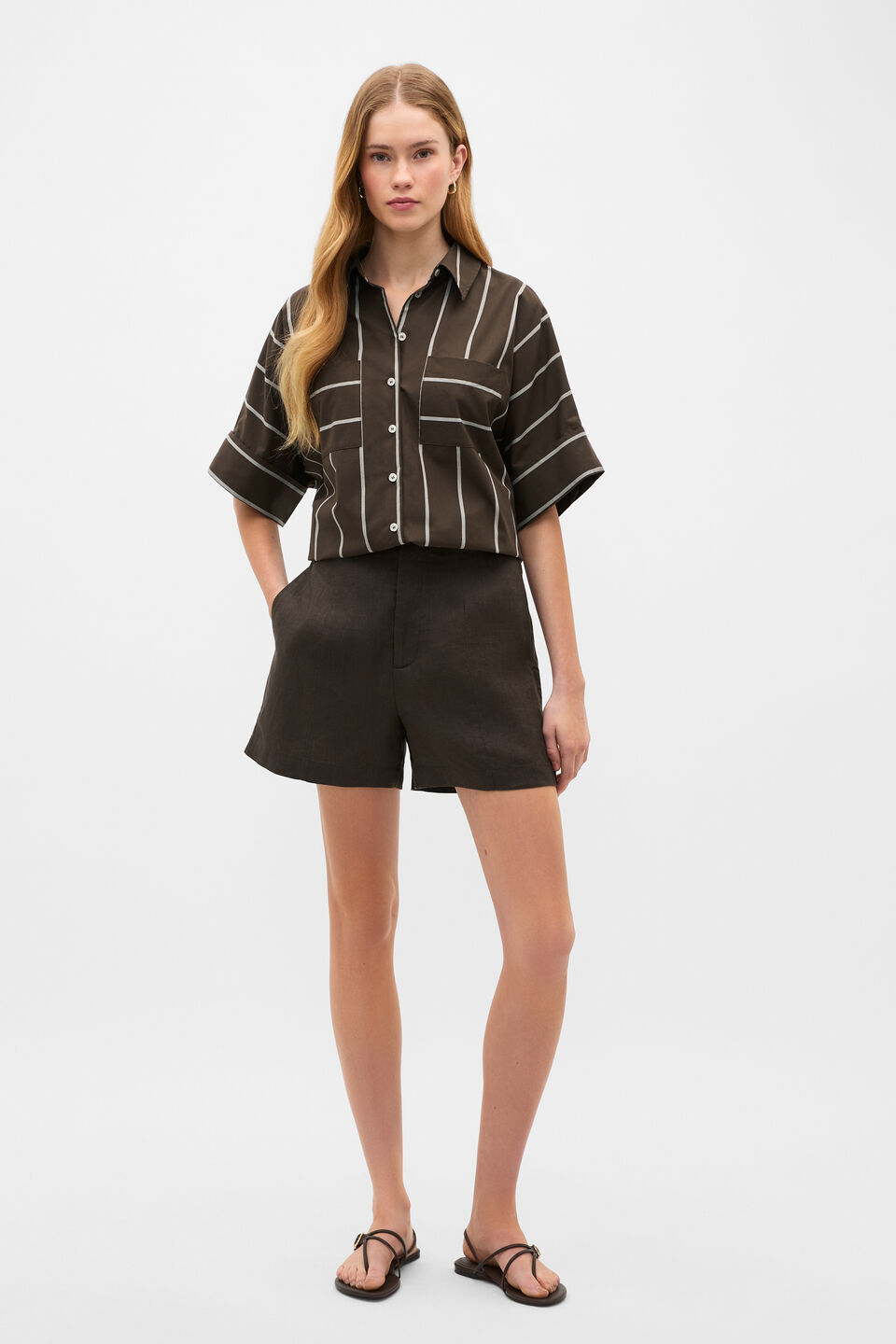 Cotton Stripe Pocket Shirt  Dark Espresso Stripe