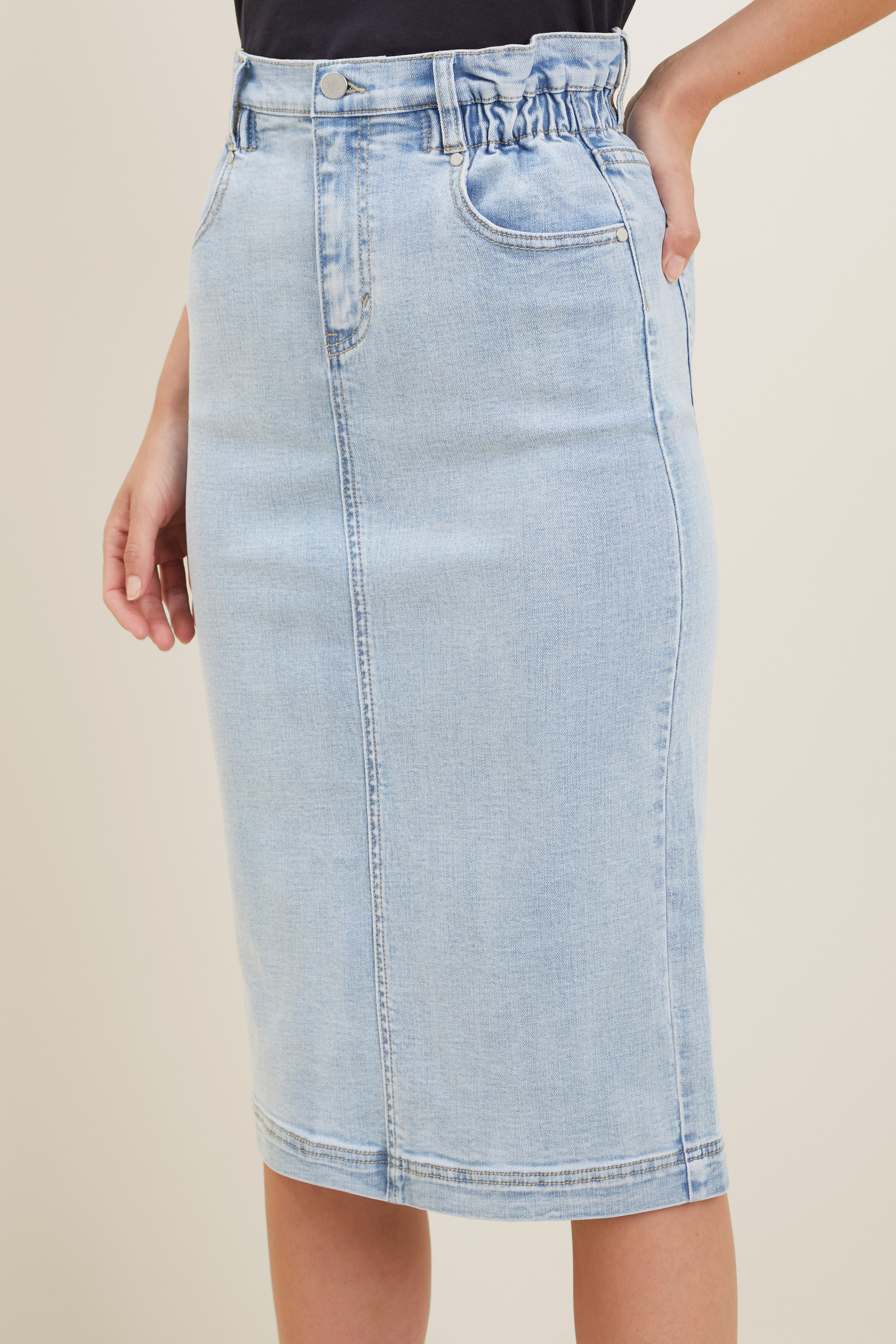 denim midi skirt
