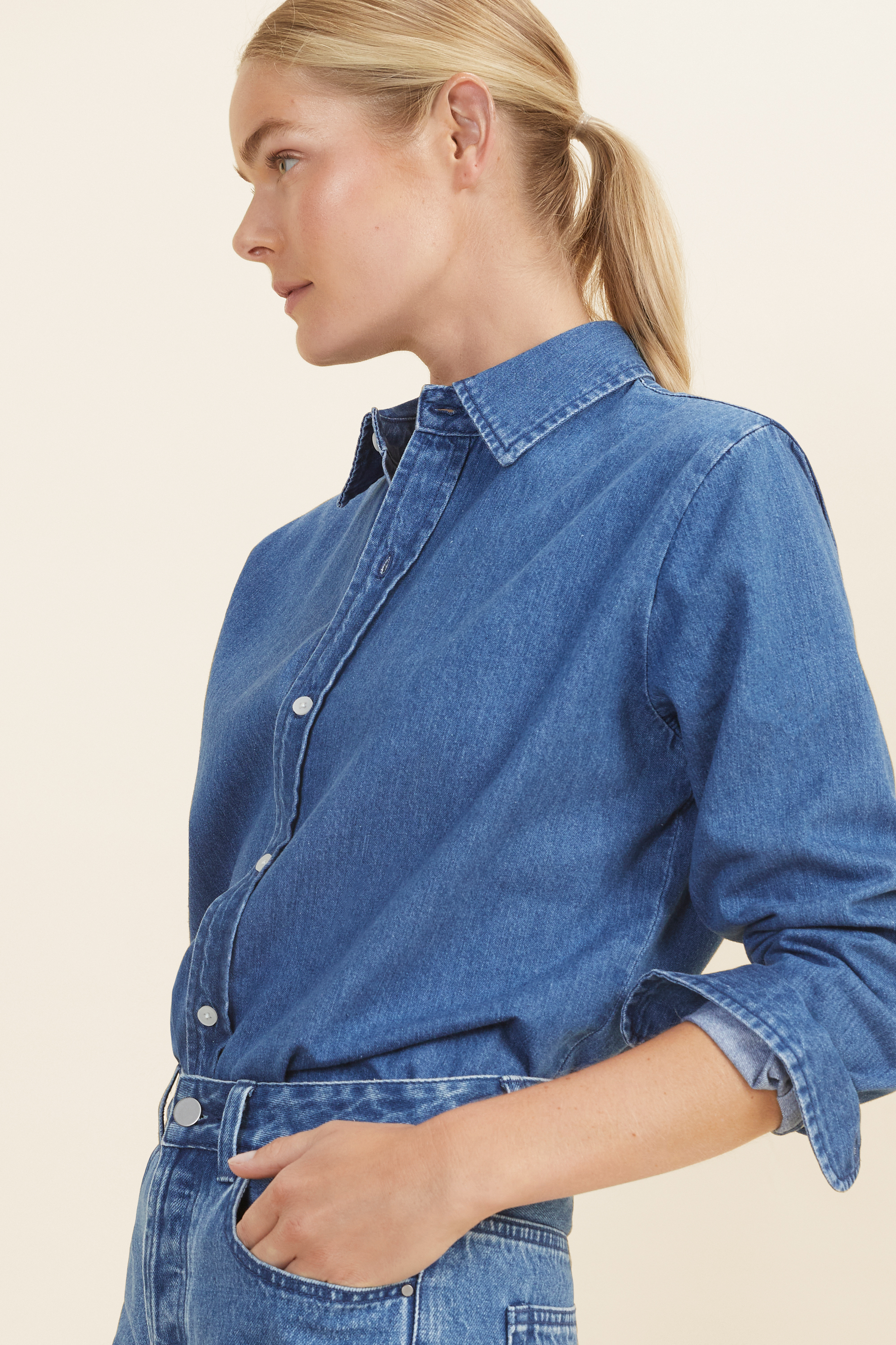 Denim Button Down Shirt-MIDINDGWSH 