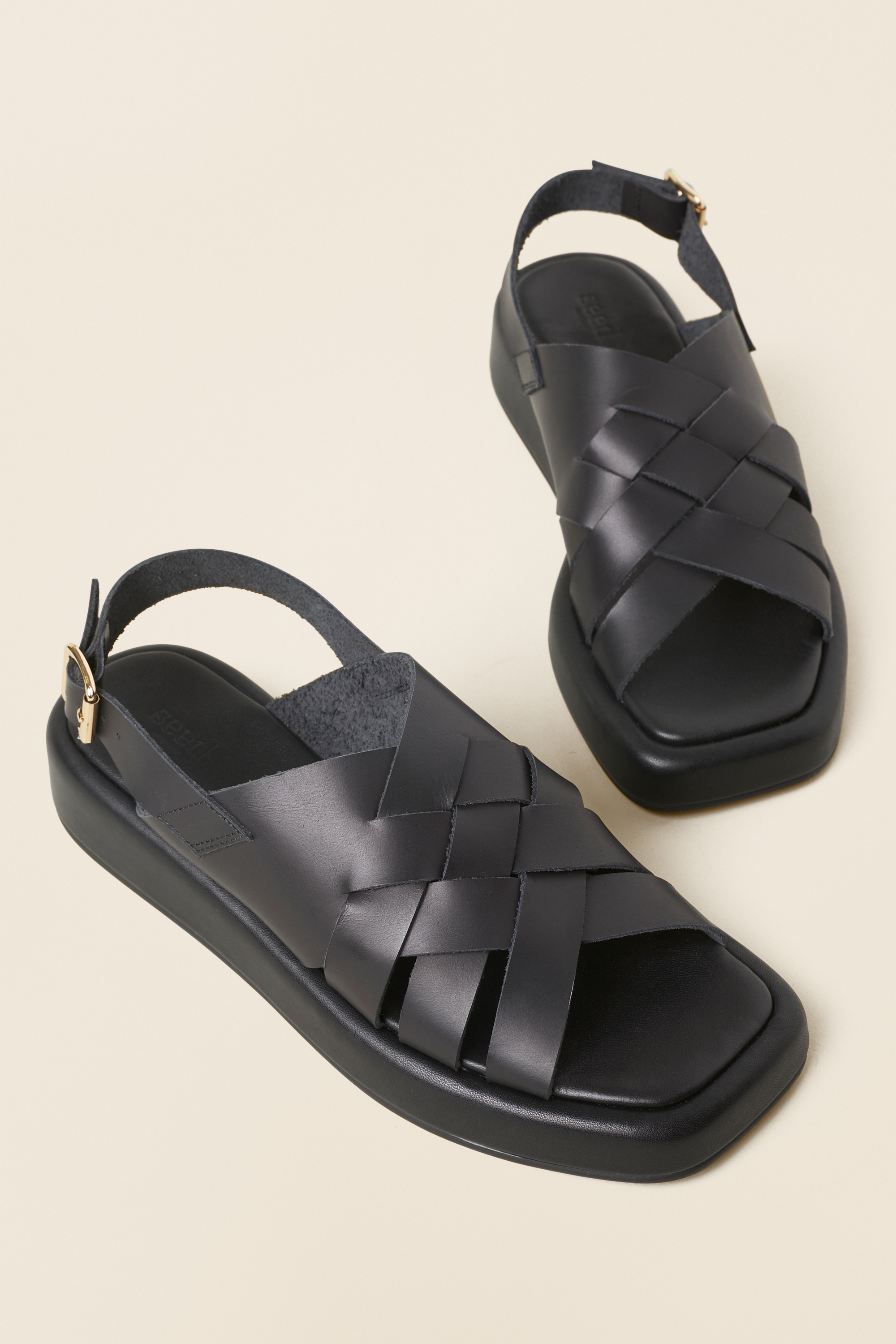black leather flatform sandals