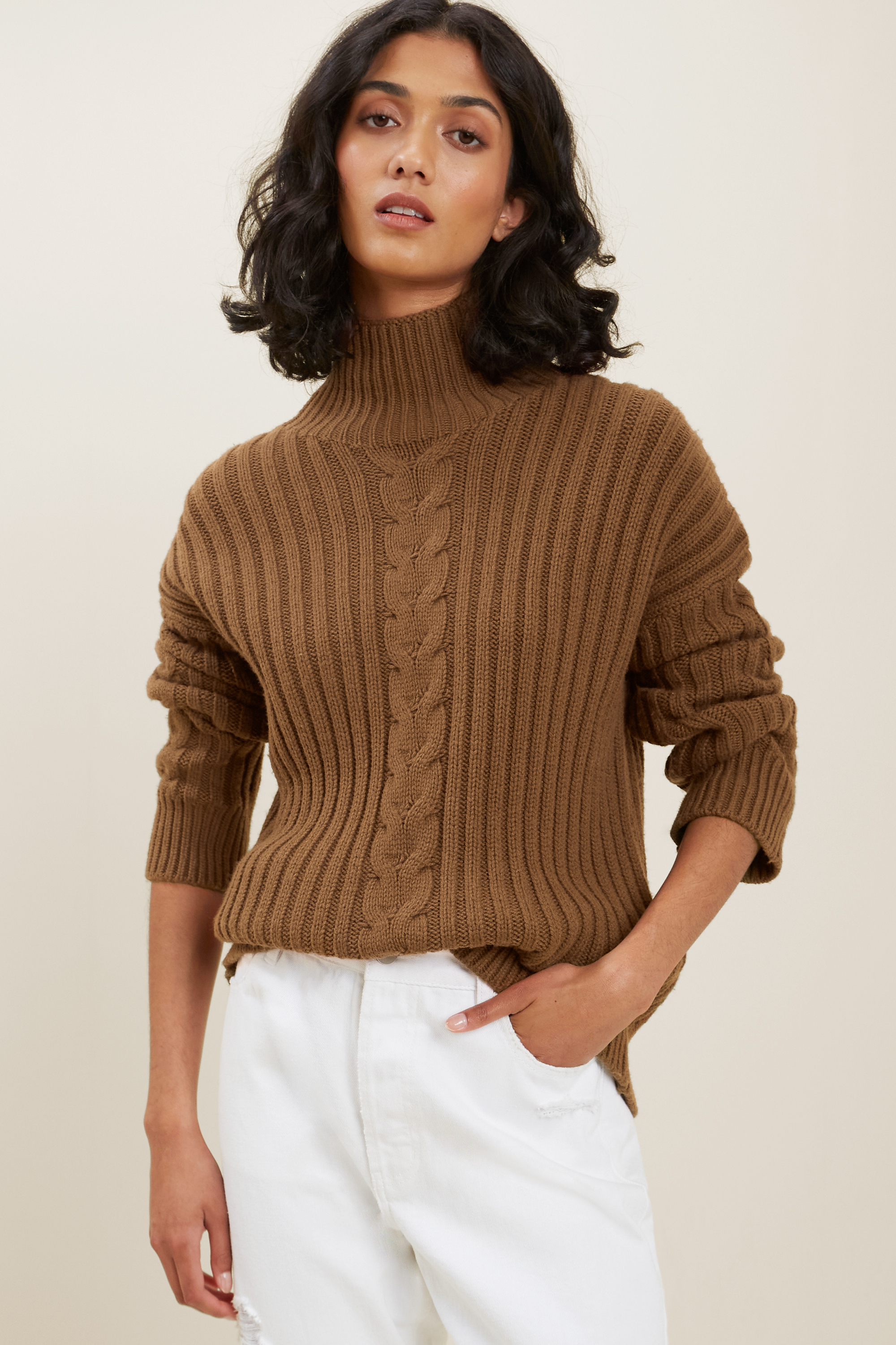 Cable Knit High Neck Sweater | Seed 