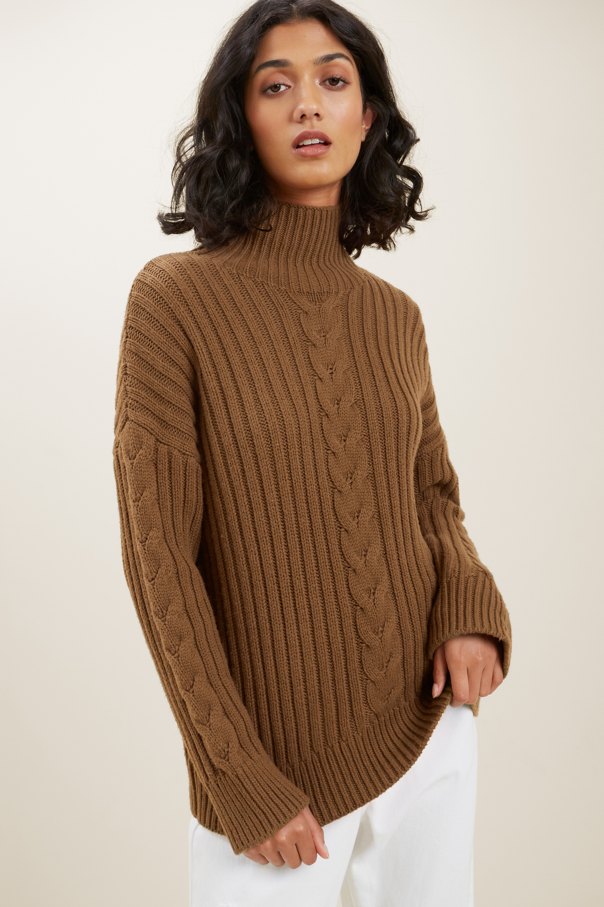 Cable Knit High Neck Sweater | Seed 