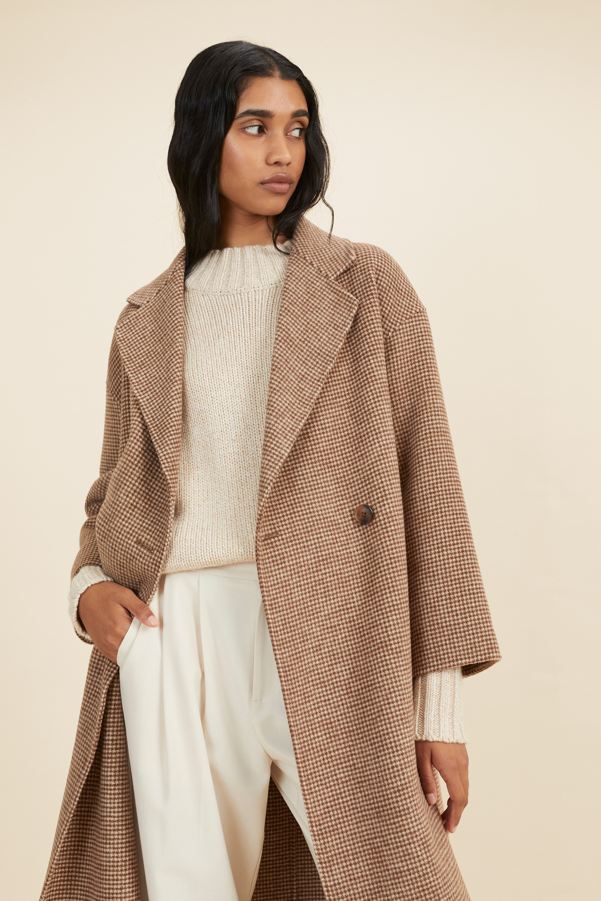 houndstooth wool blend coat