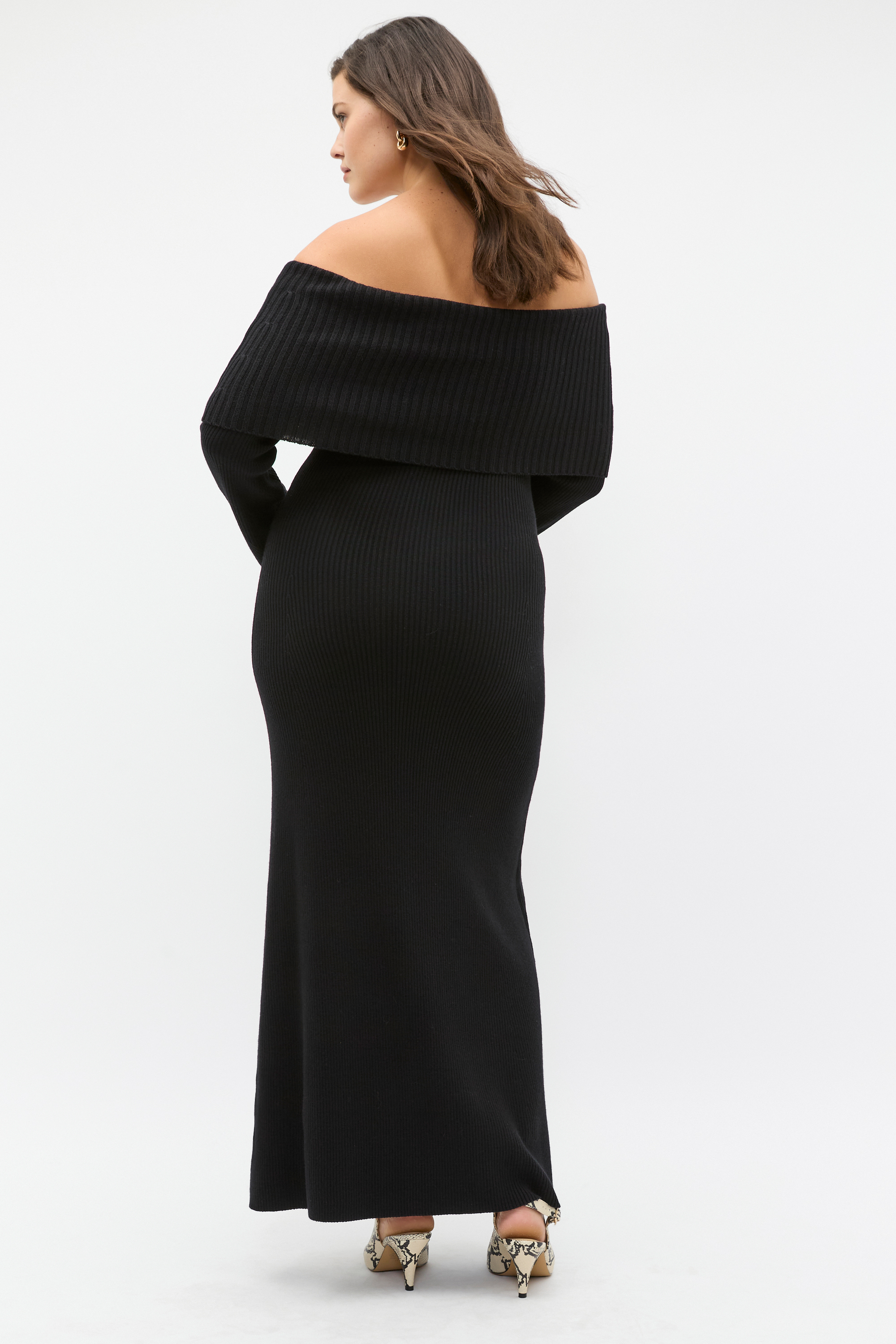 Off Shoulder Knit Dress | Black | Seed Heritage