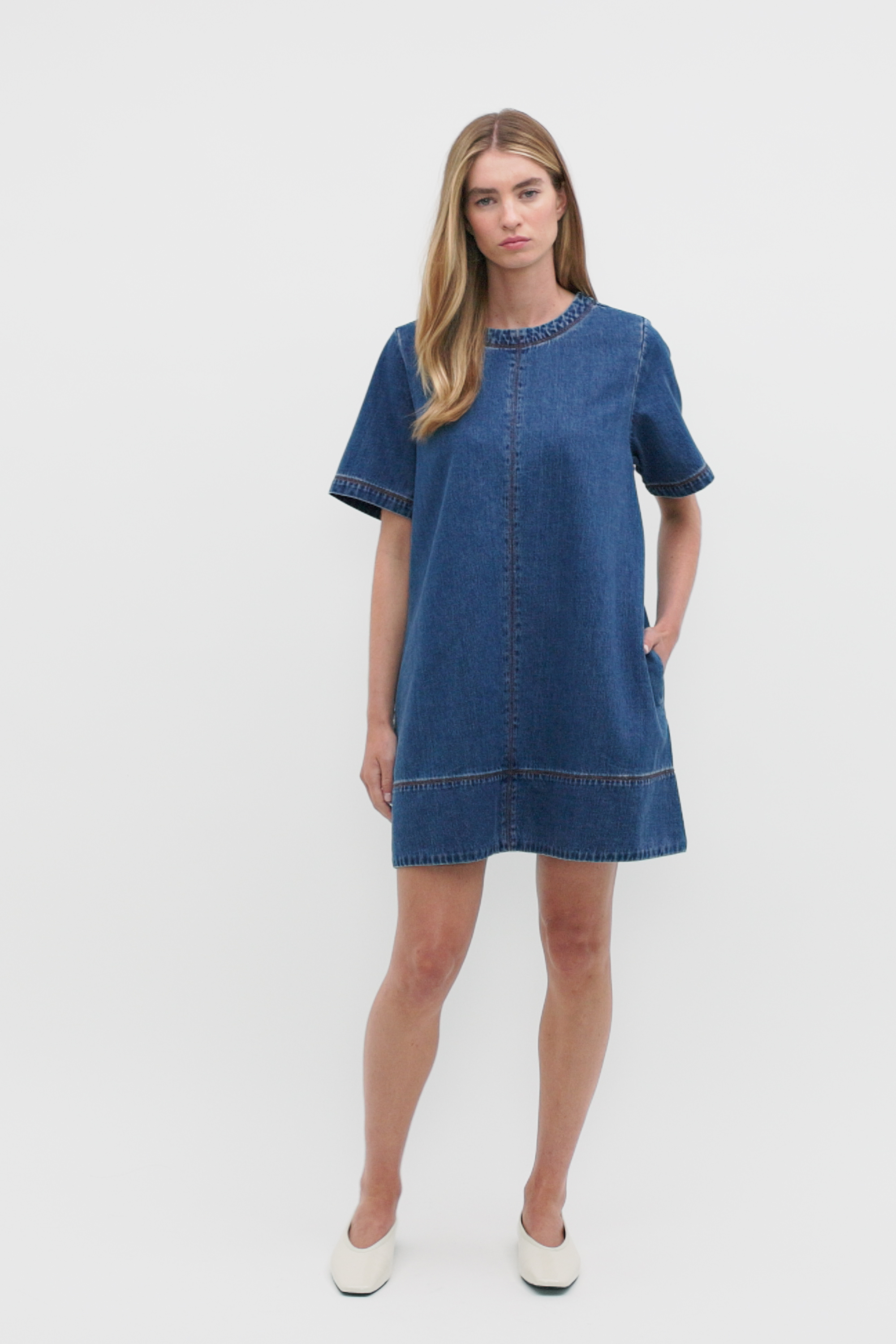 Denim Swing Mini Dress | Heritage Wash | Seed Heritage