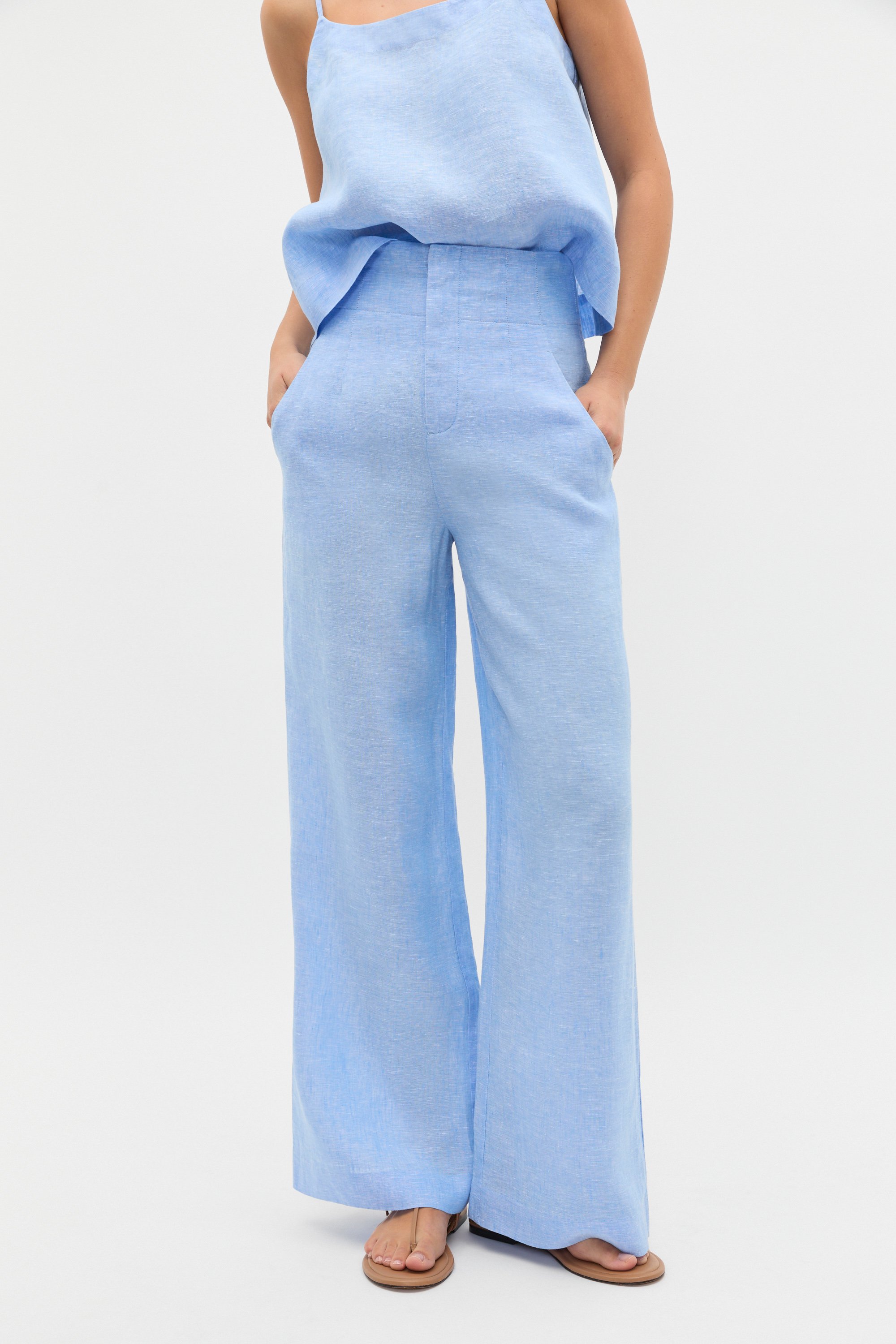 Core Linen Waisted Pant | Cornflower Blue Crossdye | Seed Heritage Core Linen Waisted Pant | Cornflower Blue Crossdye | Seed Heritage