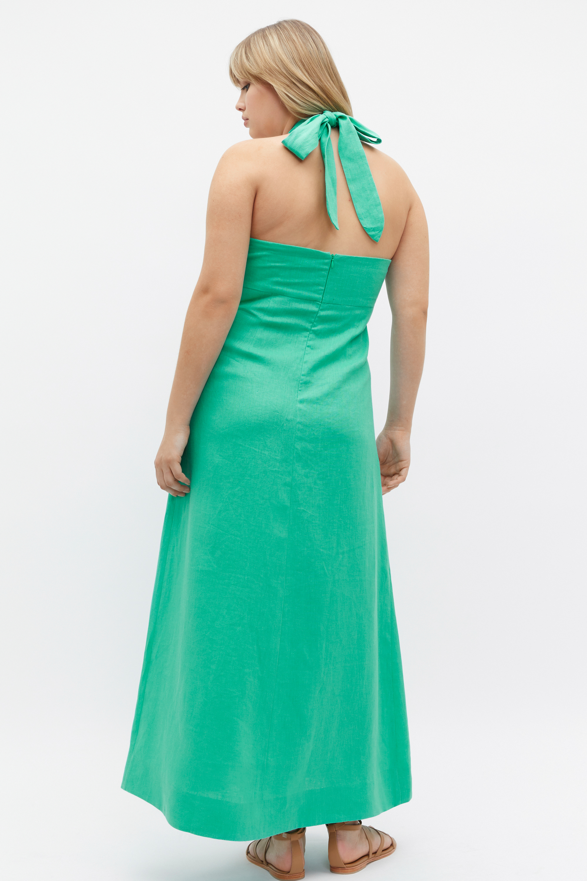 Linen Knot Halter Maxi Dress | Deep Emerald | Seed Heritage