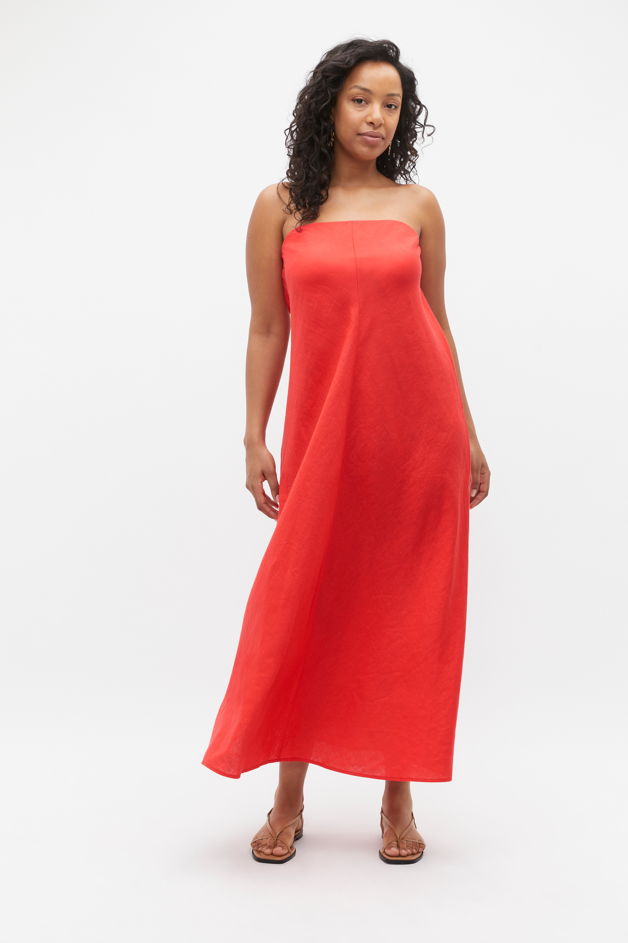 Core Linen Strapless Maxi Dress | Strawberry Red | Seed Heritage