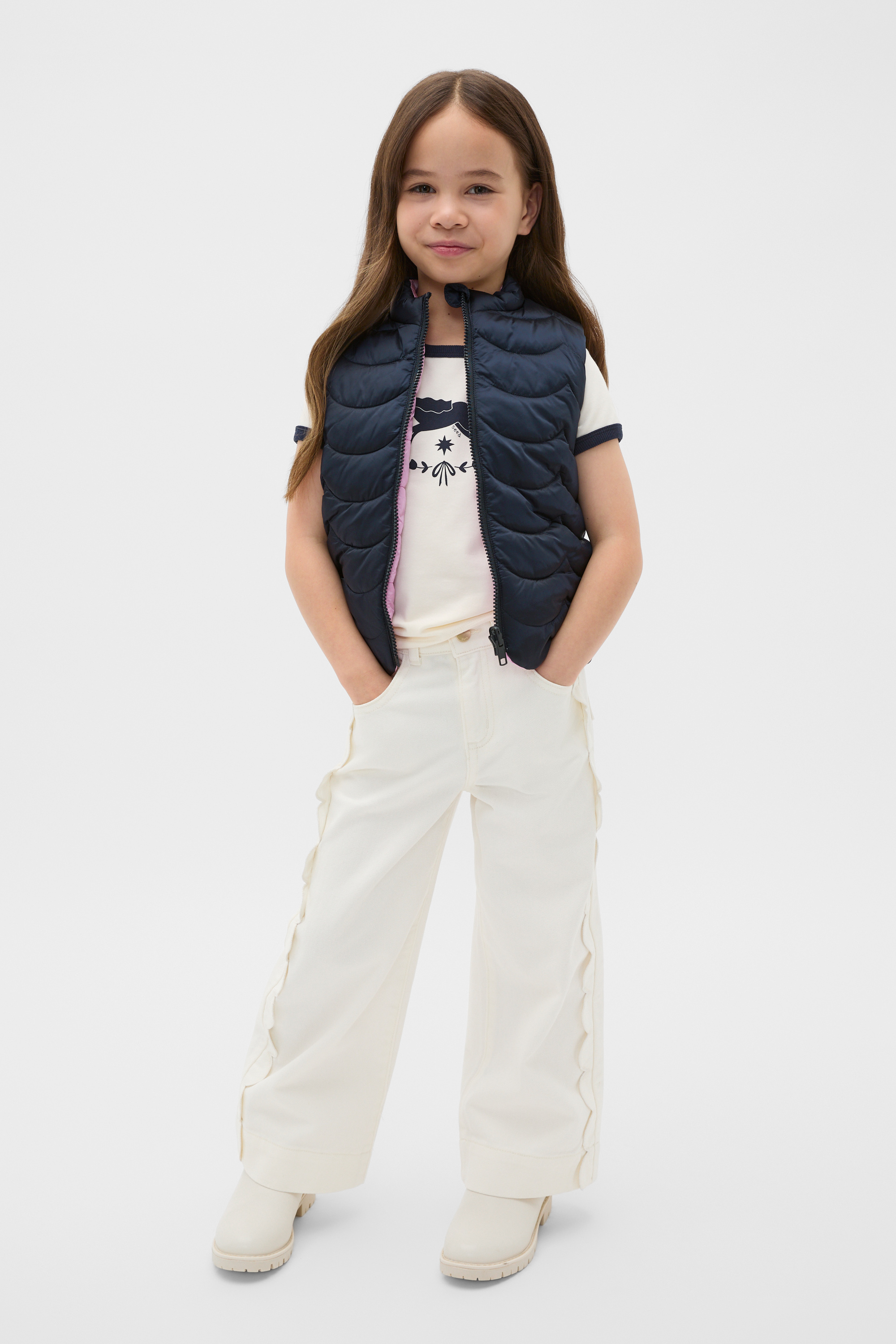 エンフォルド　SCALLOP VEST　新品 Women's Blue Cotton Scallop Stripe Boxy Knit Sweater Vest | ME+EM
