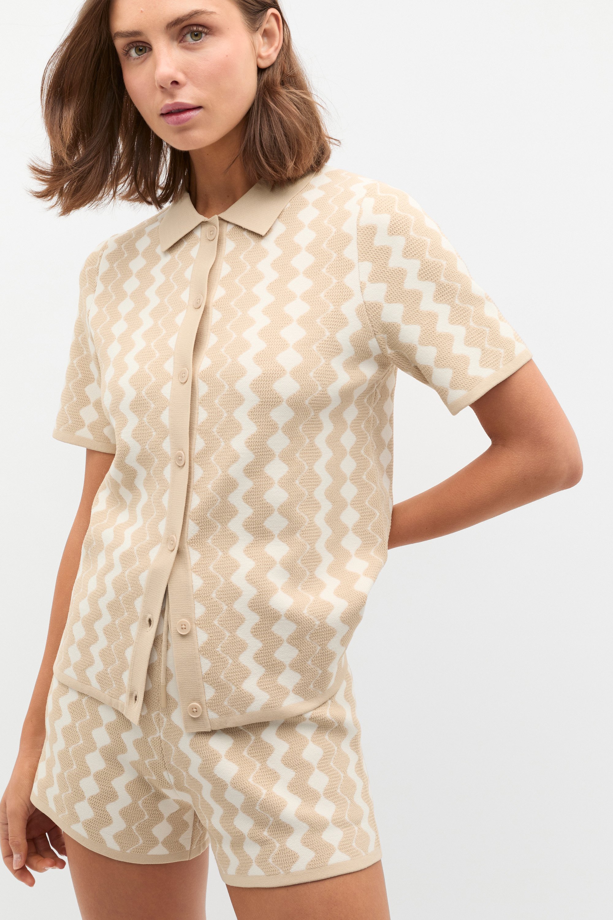 Jacquard Knit Polo Top | Ecru | Seed Heritage