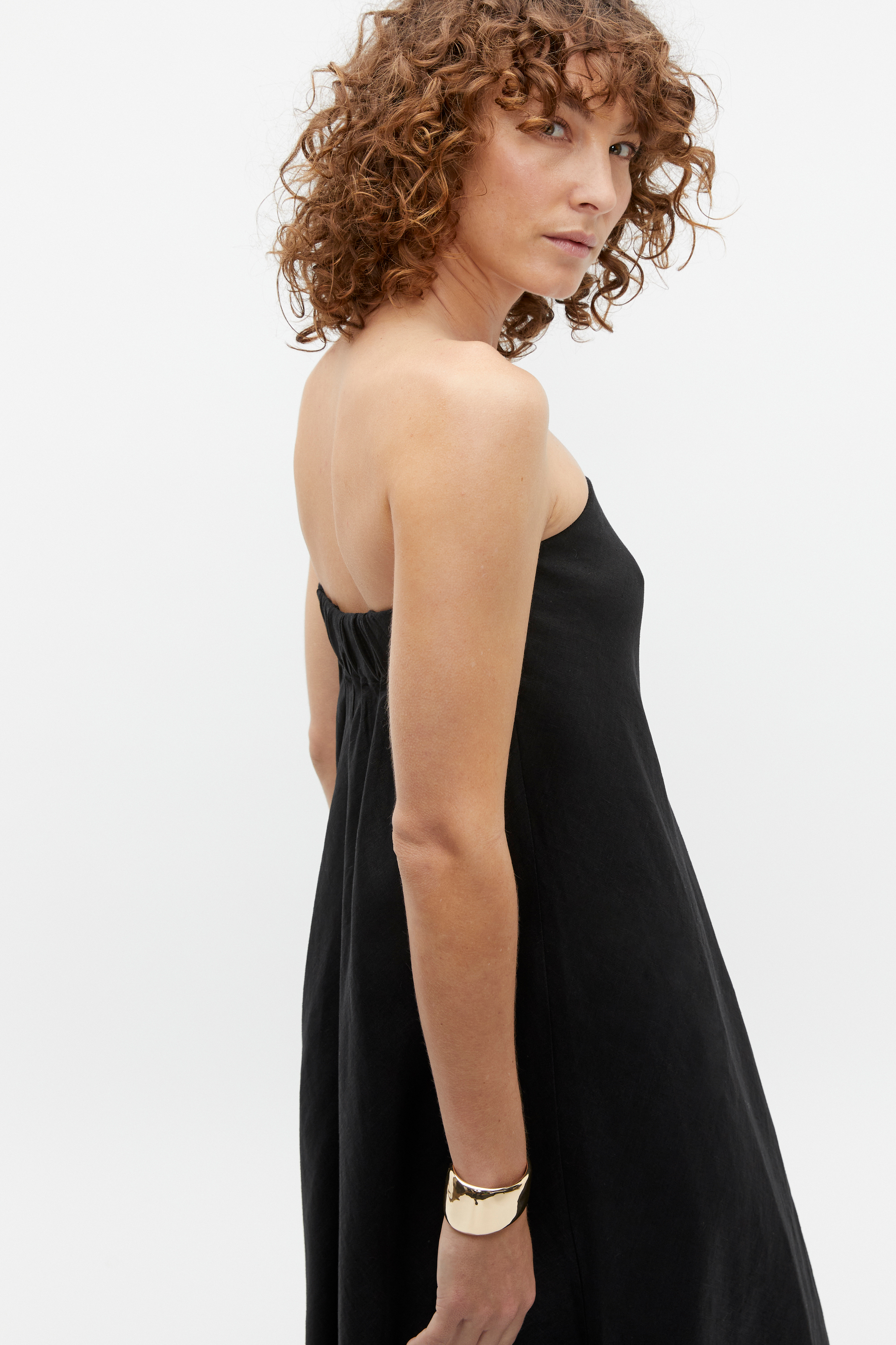 Core Linen Strapless Maxi Dress | Black | Seed Heritage