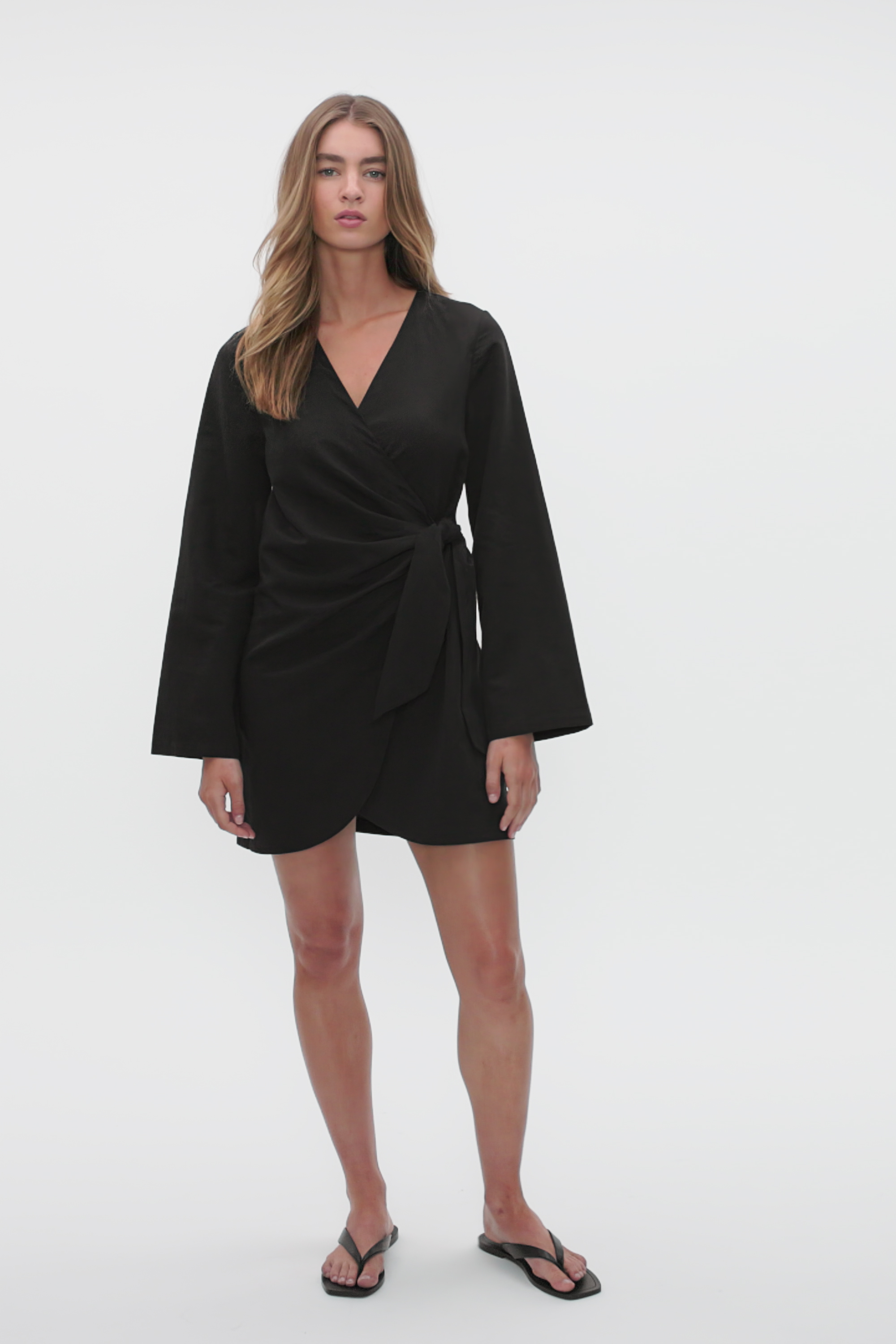 Tie Waist Wrap Mini Dress | Black | Seed Heritage