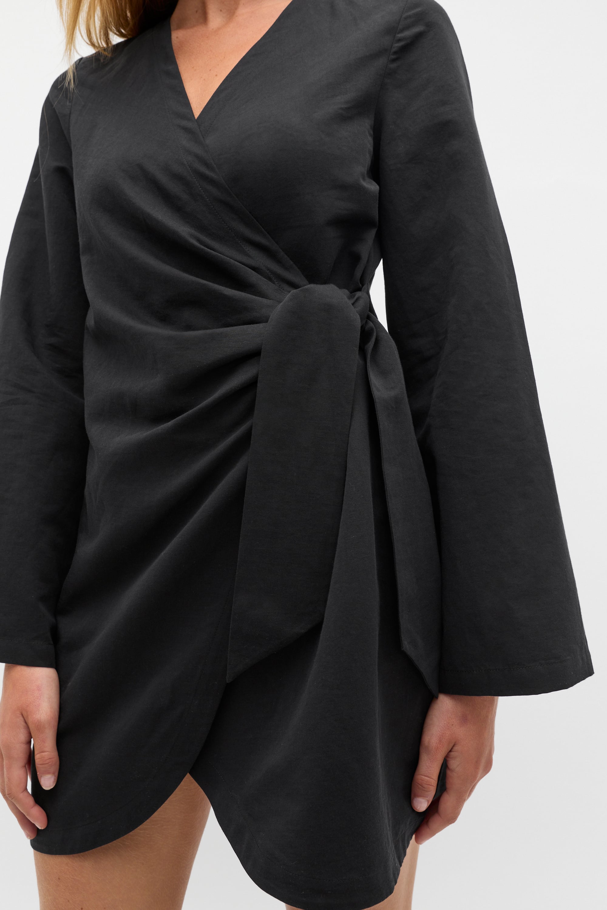 Tie Waist Wrap Mini Dress | Black | Seed Heritage Tie Waist Wrap Mini Dress | Black | Seed Heritage