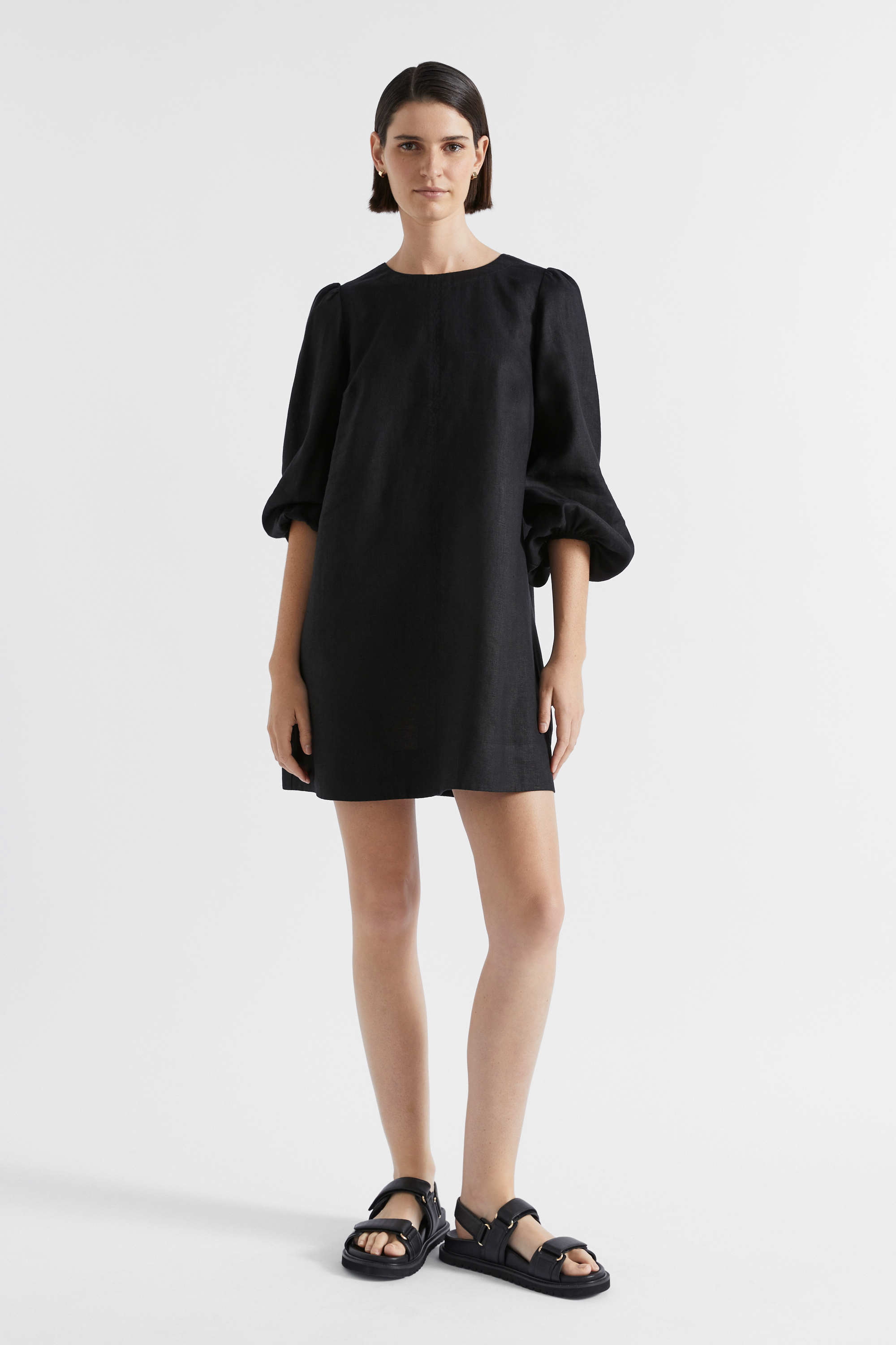 Core Linen Mini Dress | Black | Seed Heritage