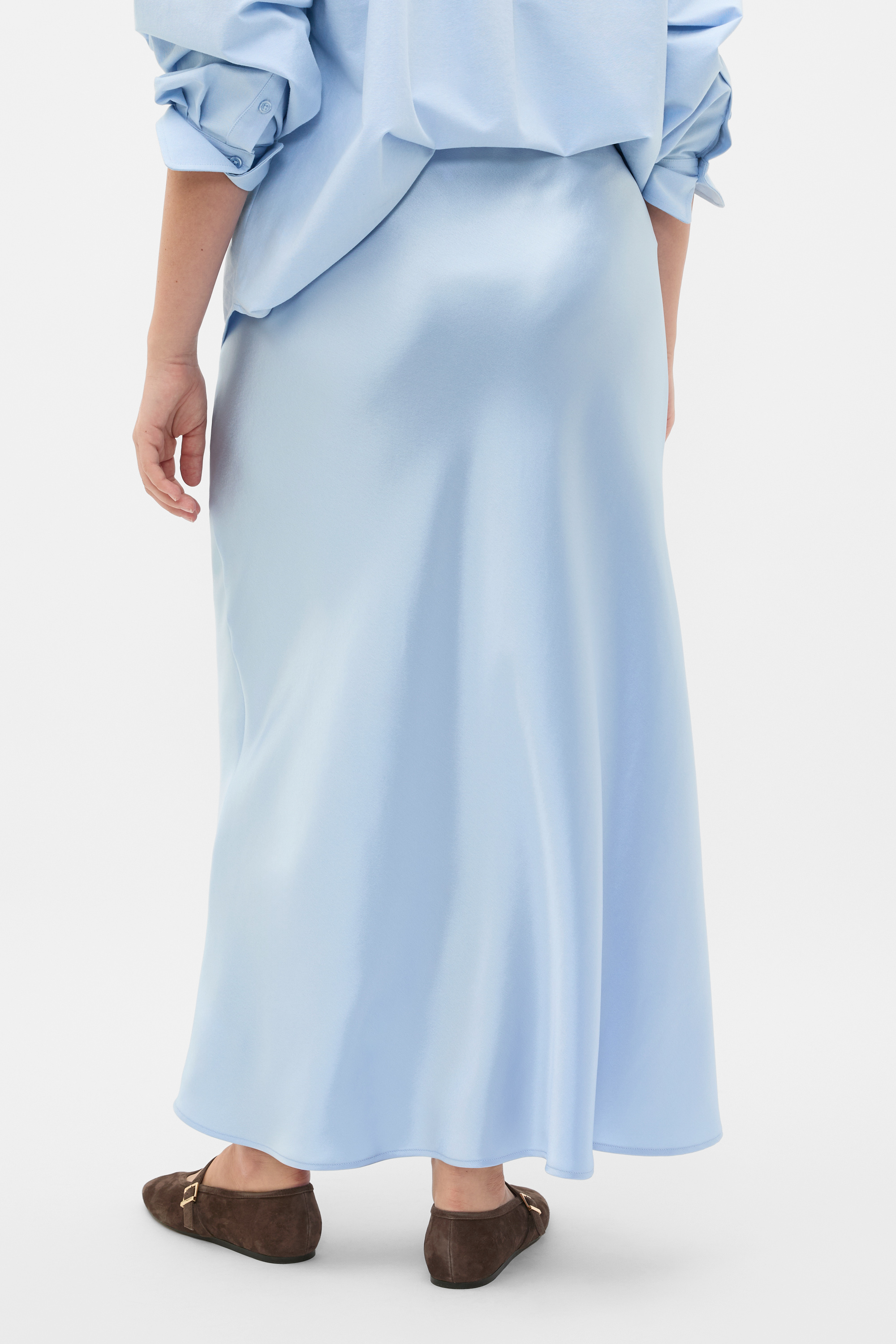 Satin Maxi Bias Skirt | Arctic Blue | Seed Heritage