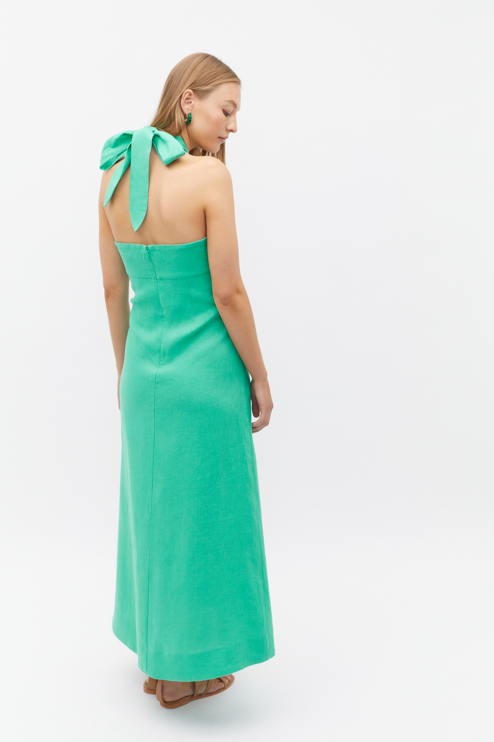 Linen Knot Halter Maxi Dress | Deep Emerald | Seed Heritage Linen Knot Halter Maxi Dress | Deep Emerald | Seed Heritage