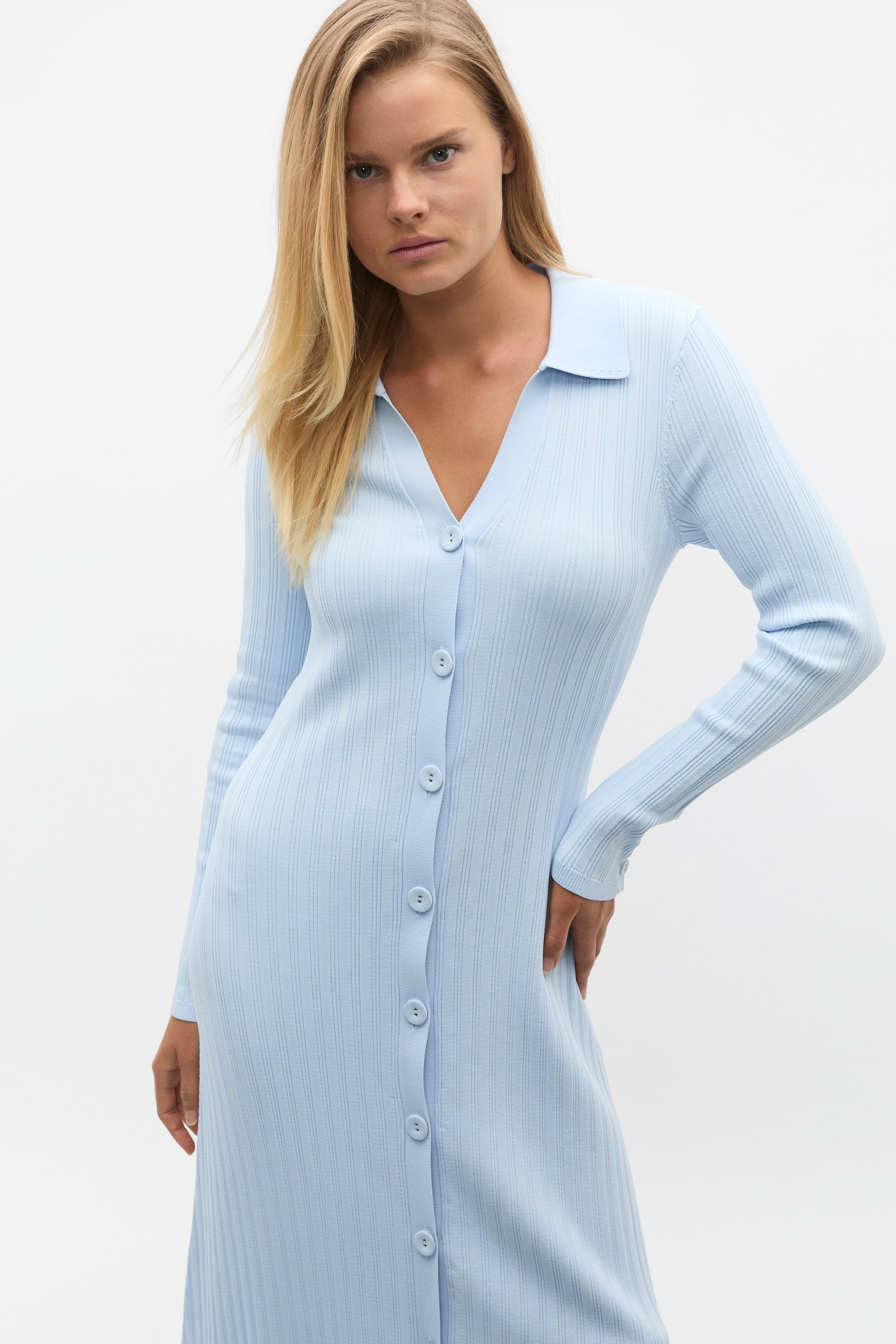 Crepe Ribbed Polo Midi Dress | Ice Blue | Seed Heritage