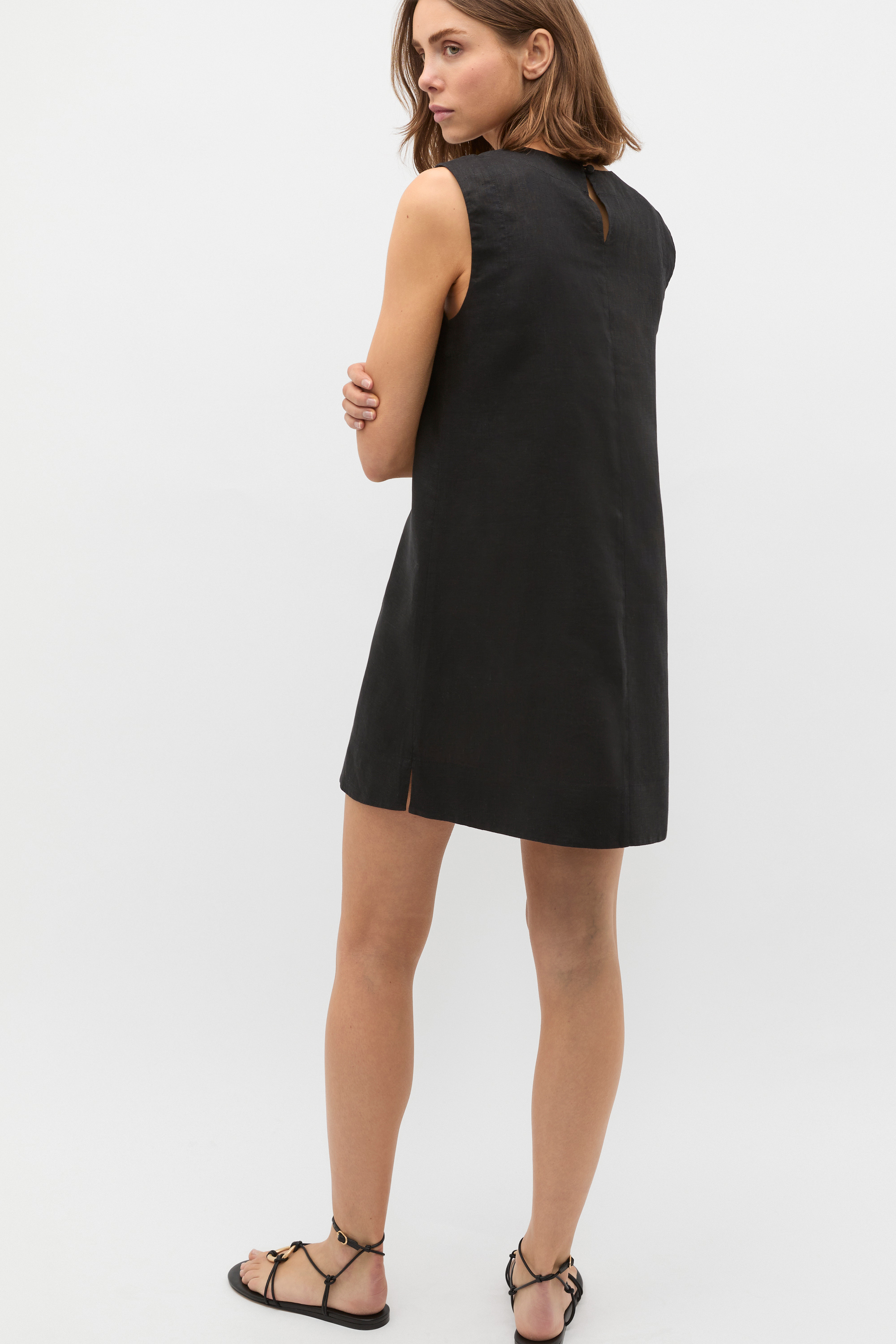 Linen A Line Mini Dress | Black | Seed Heritage