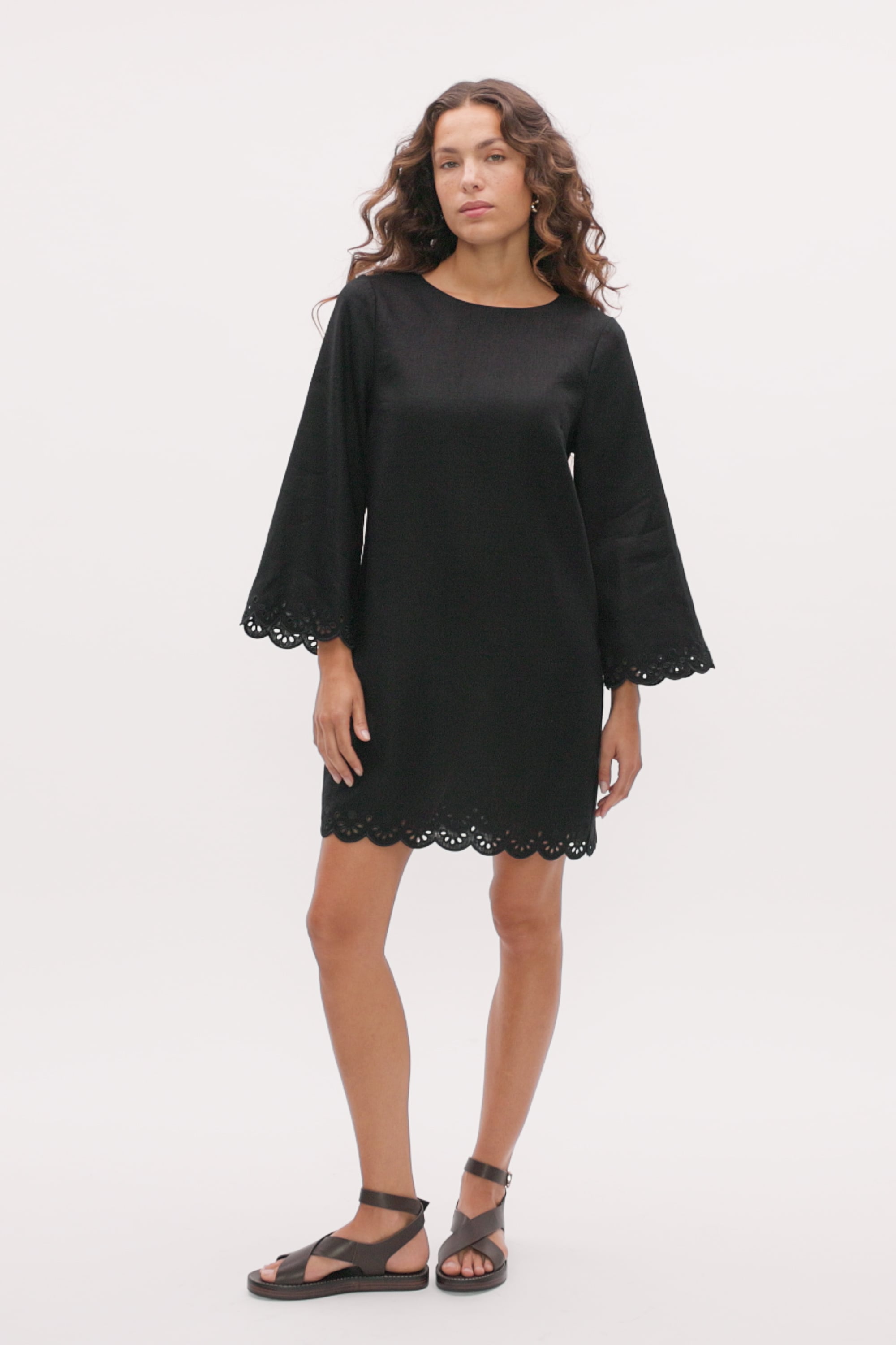 Scallop Broderie Mini Dress | Black | Seed Heritage Scallop Broderie Mini Dress | Black | Seed Heritage