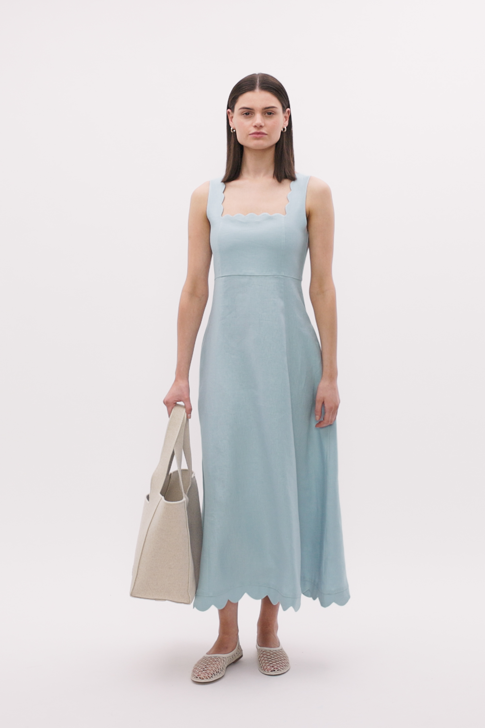 Linen Scallop Midi Dress | Bluebell | Seed Heritage