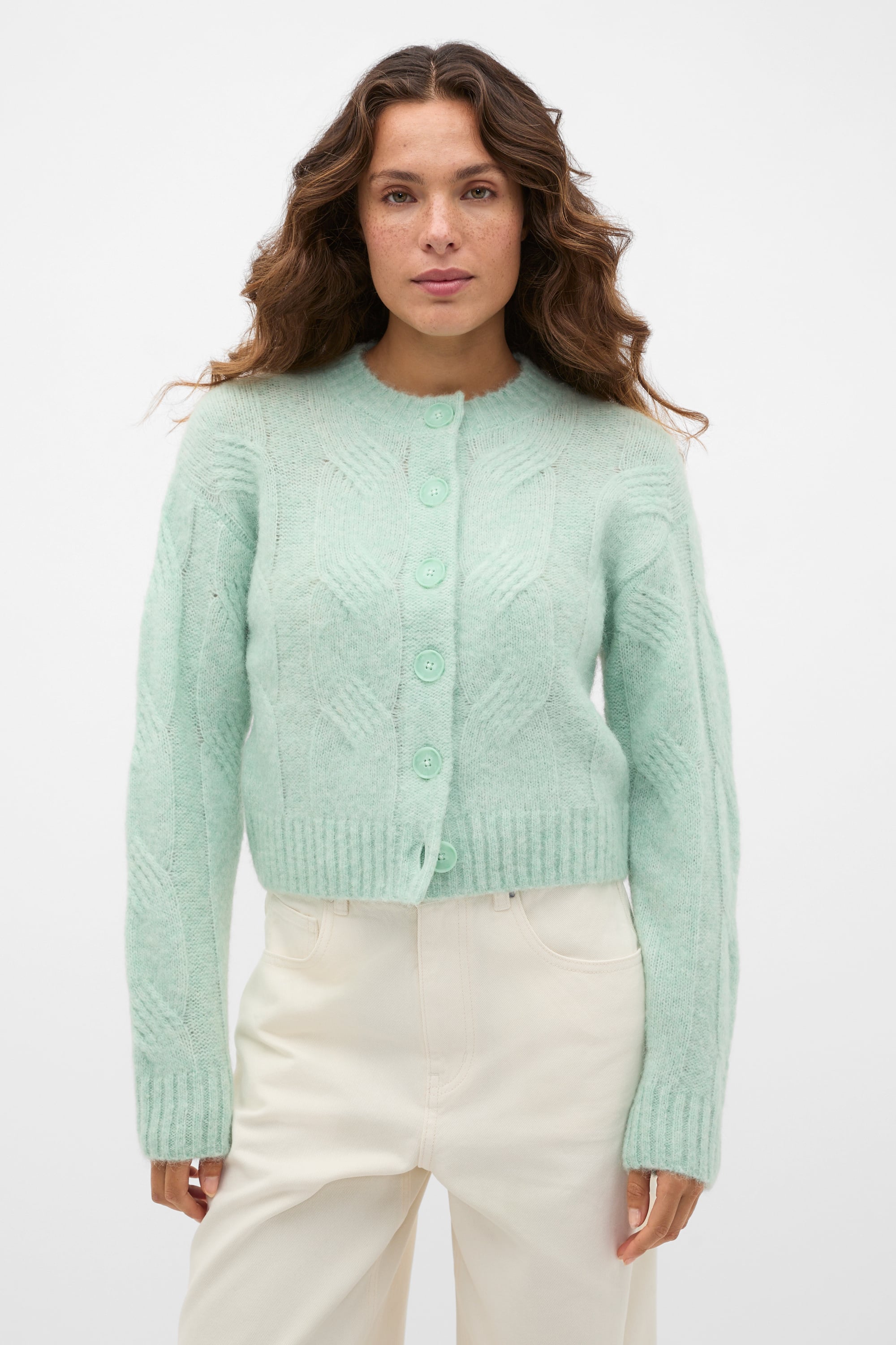 Lofty Oversized Cable Knit Cardigan | Soft Moss | Seed Heritage
