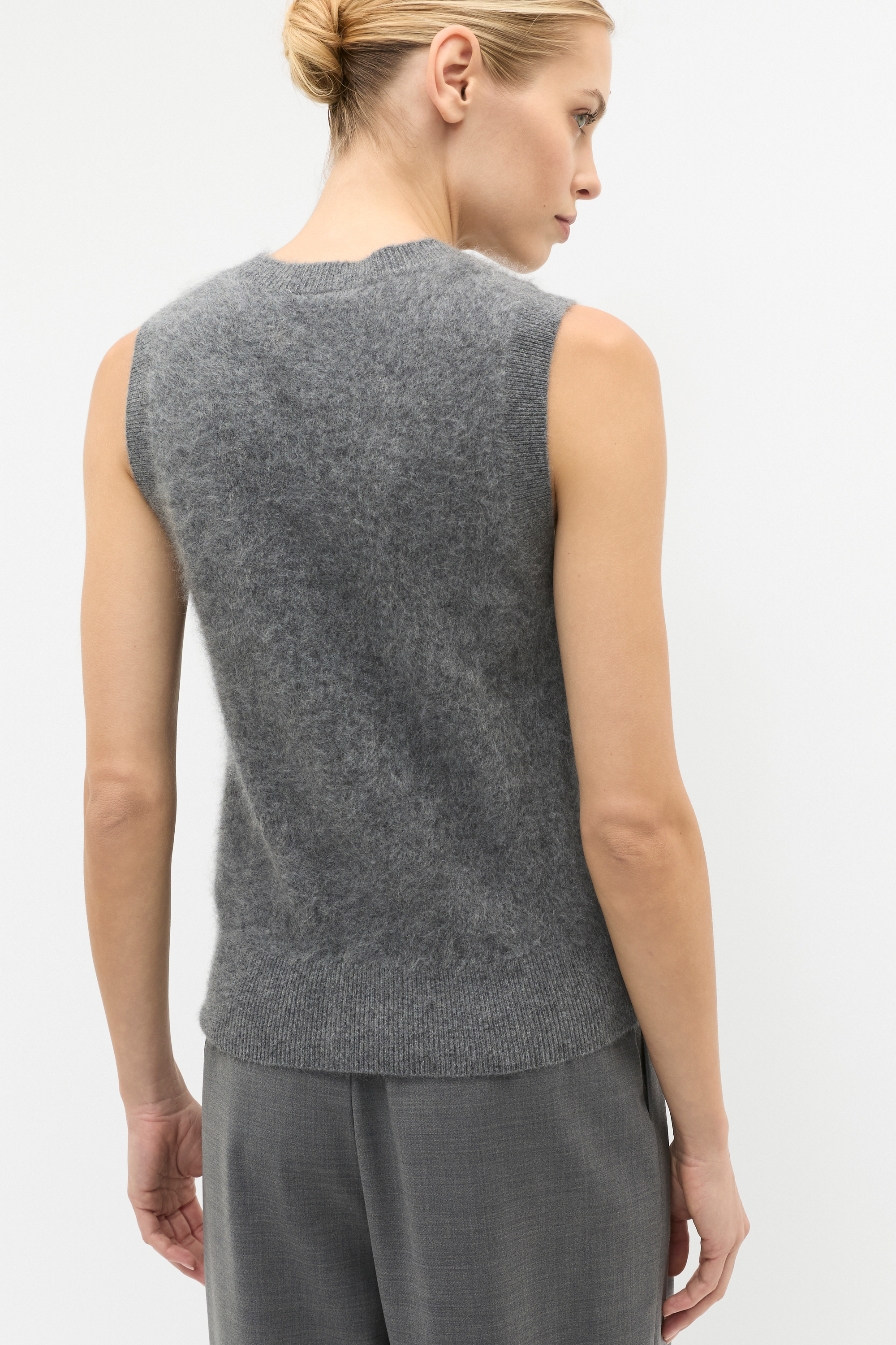 Brushed Cashmere Button Vest | Charcoal Grey Marle | Seed Heritage