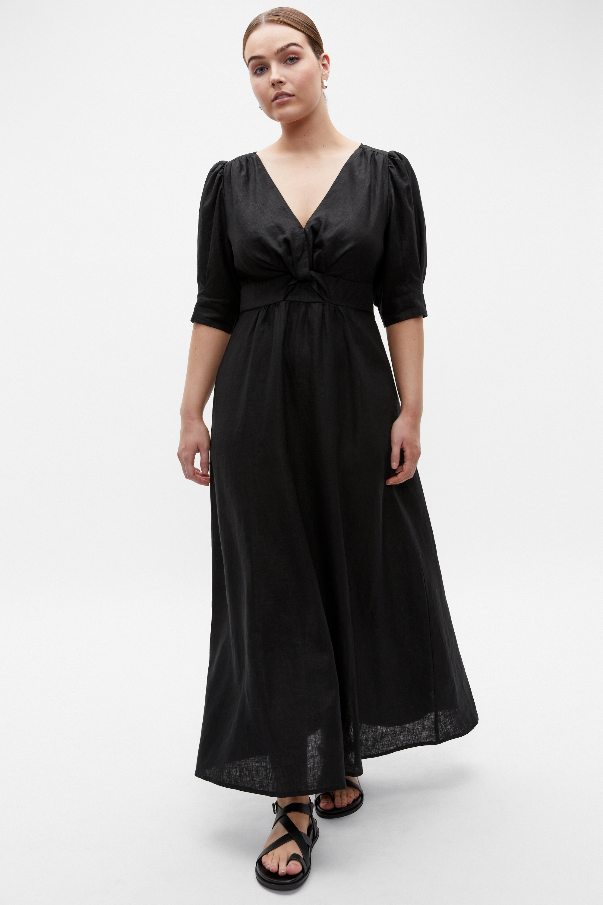 linen twist front midi dress Seed Heritage Linen Twist Front Midi Dress in Midnight Sky