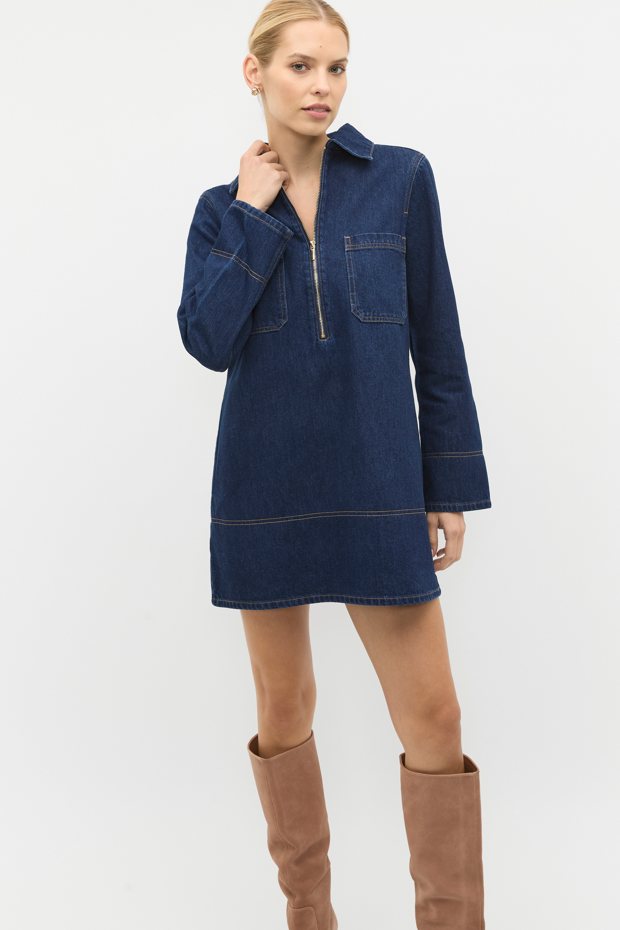 seed heritage denim dress Denim Button Through Mini Dress | Mist Blue Wash