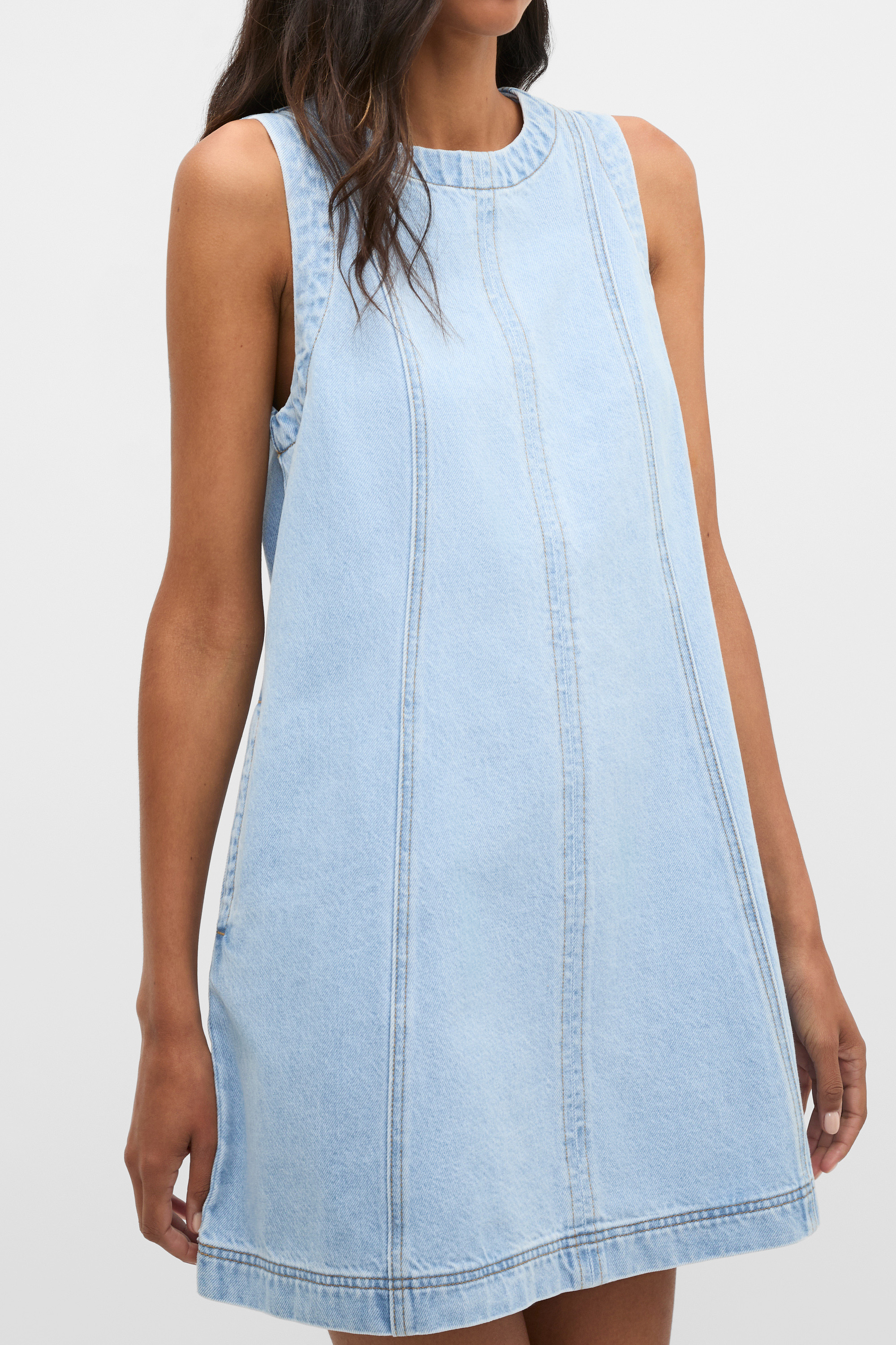 denim swing mini dress Denim Short Sleeve Swing Mini Dress