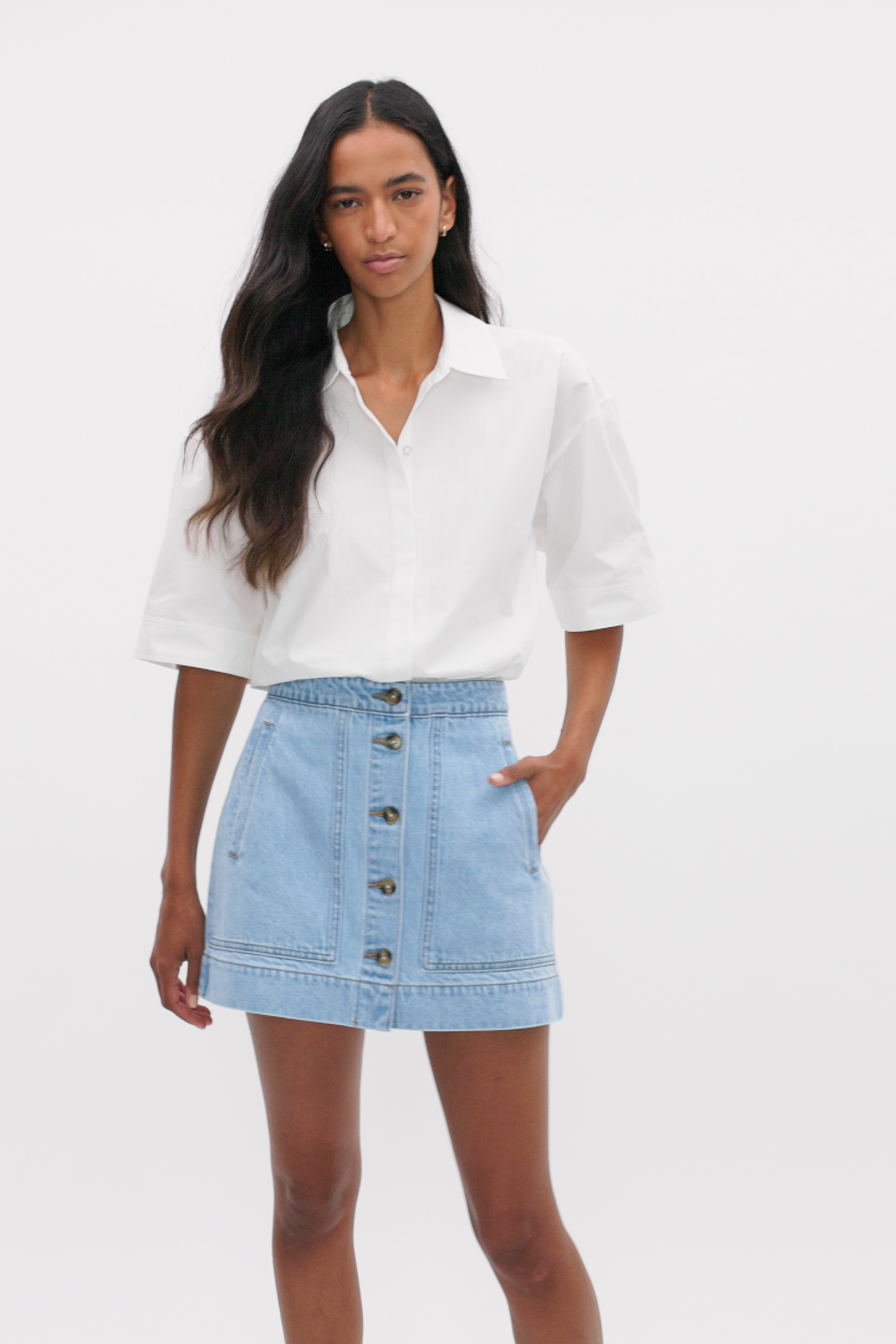 Denim Welt Pocket Mini Skirt | Glacial Blue Wash | Seed Heritage