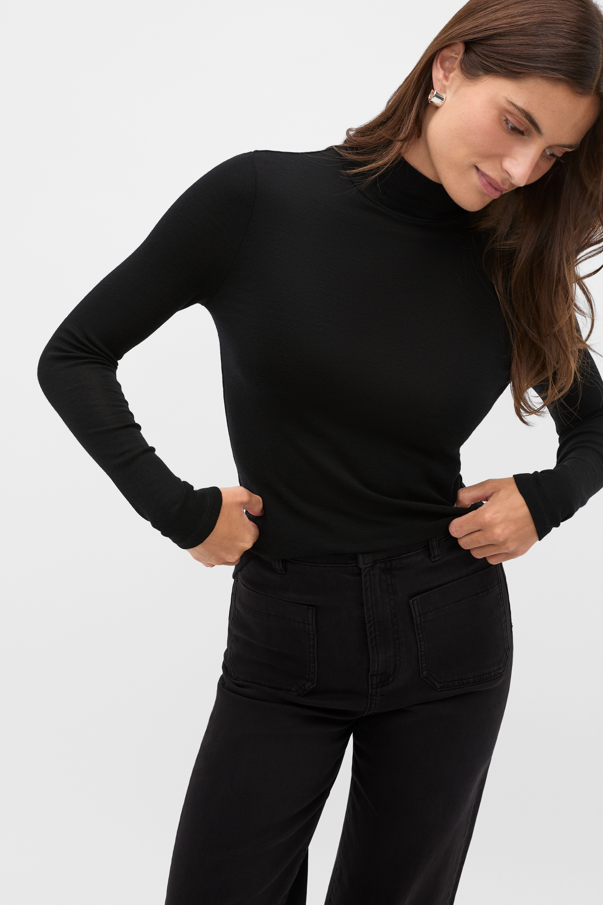 Australian Merino Mock Neck Top | Black | Seed Heritage