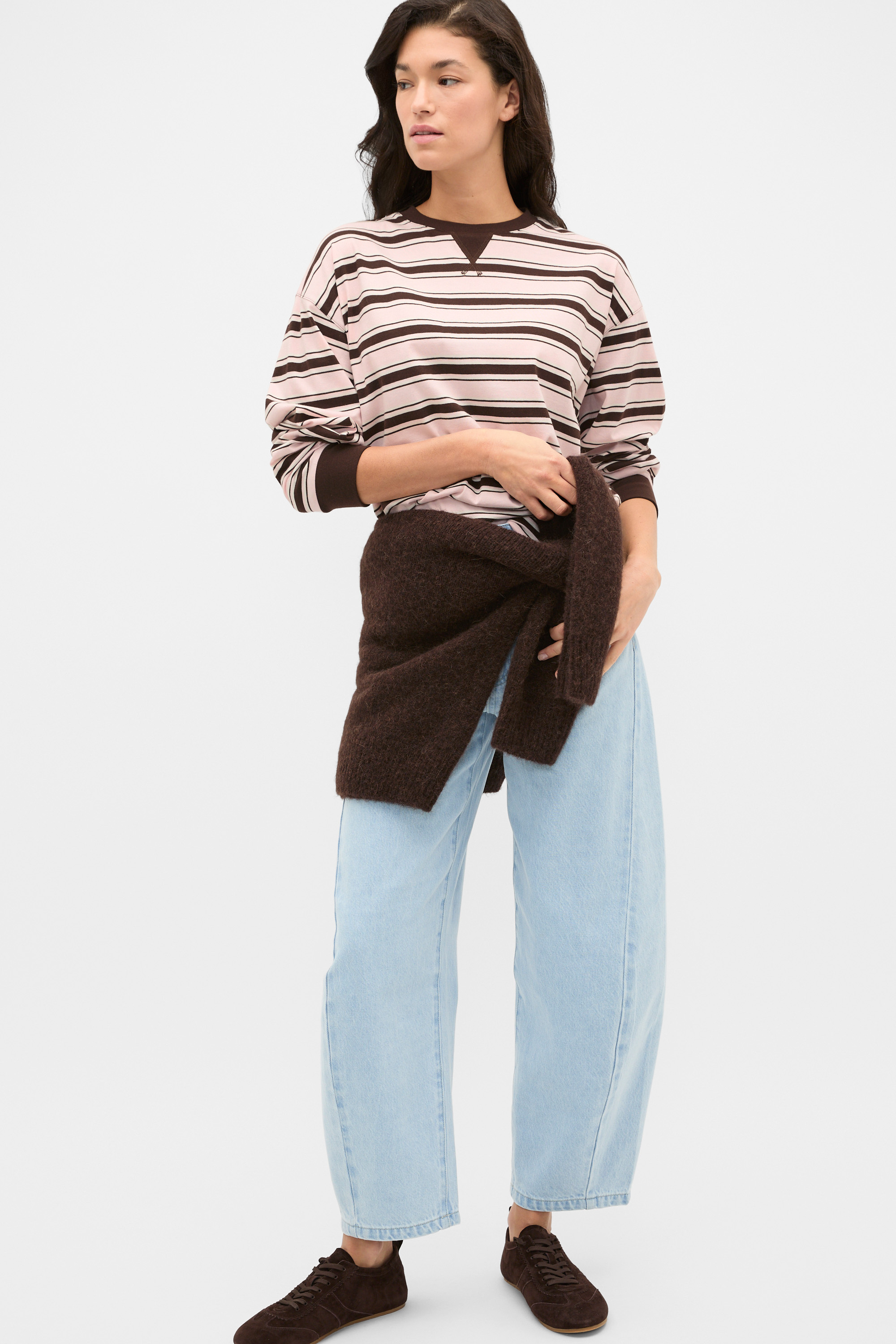 Slouchy Long Sleeve Striped Top | Pale Blossom Stripe | Seed Heritage
